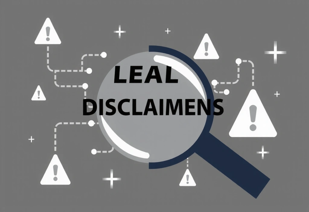 Conceptual image of legal disclaimers, with a magnifying glass over fine print and abstract data streams