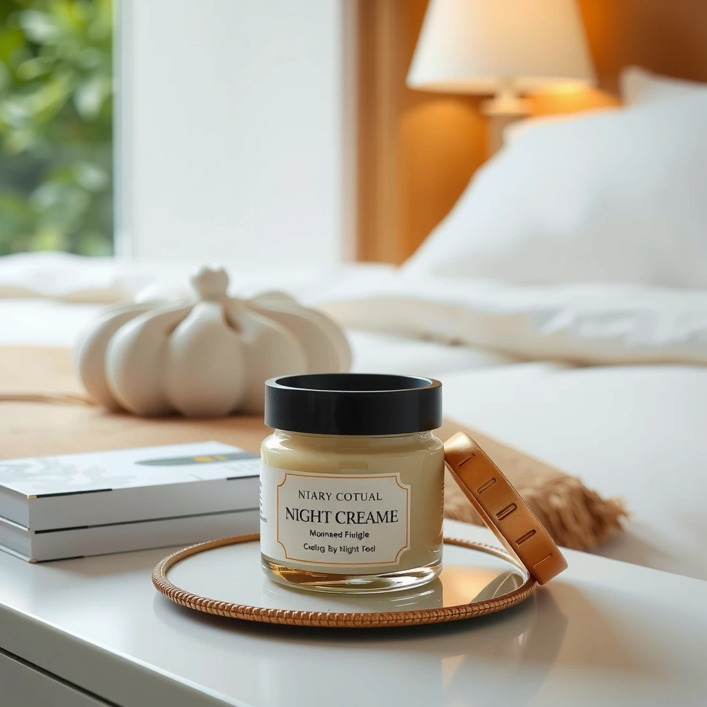 Night cream container on a bedside table